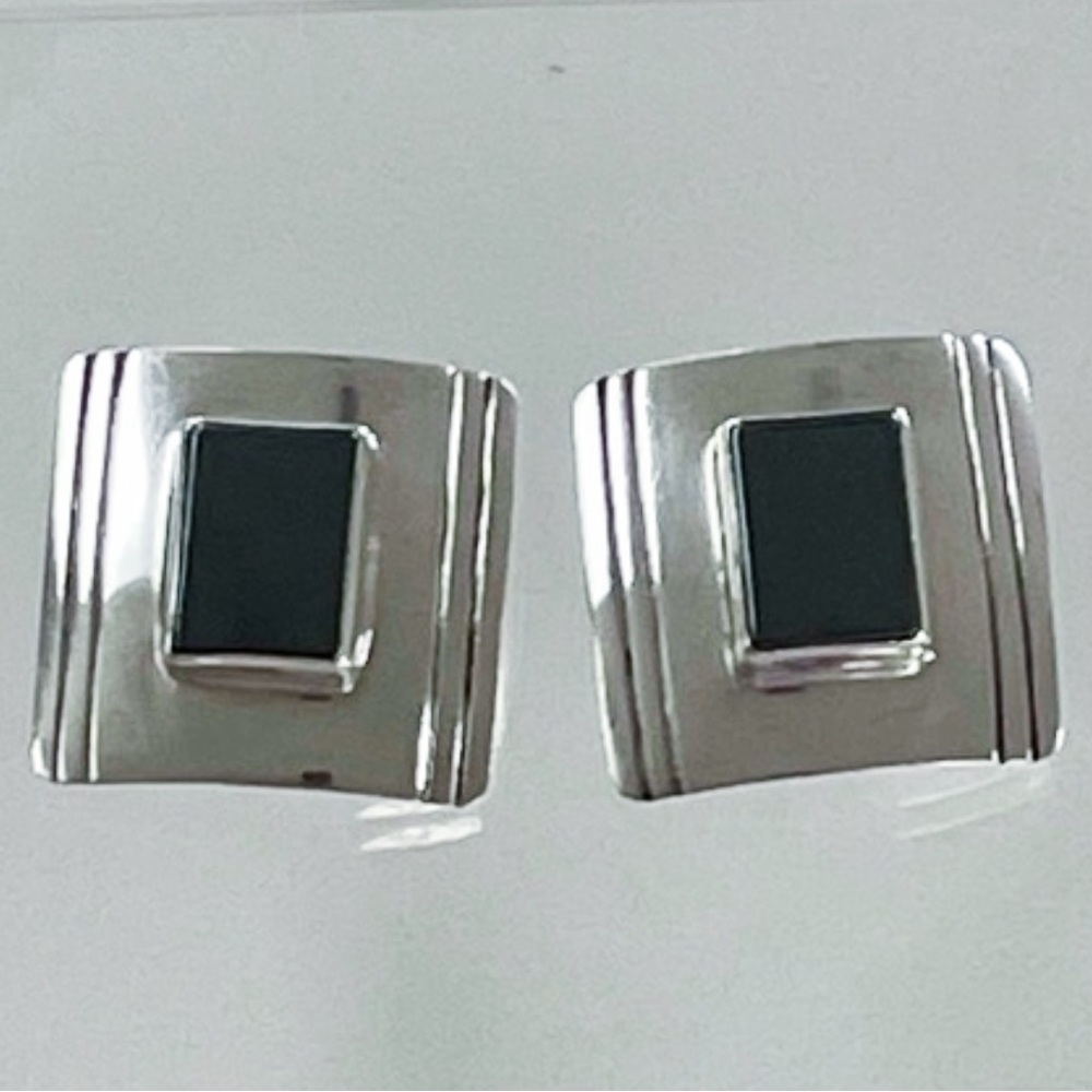 Vintage Art Deco Sterling Silver Earrings With Black Onyx Stone